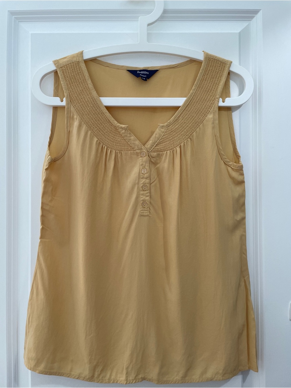 Reitmans Mustard Smocked Scoop-Neck Button Tank